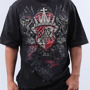 Avirex Black and Red Graphic Tee Y2K Crest Crown Rhinestone Black